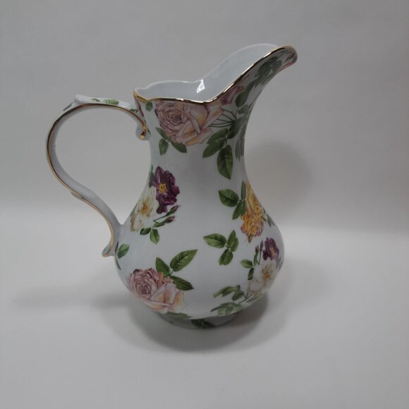 Royal Danube Flower Floral Pitcher Cabbage Roses Gold Trim Porcelain Vintage - Picture 3 of 16